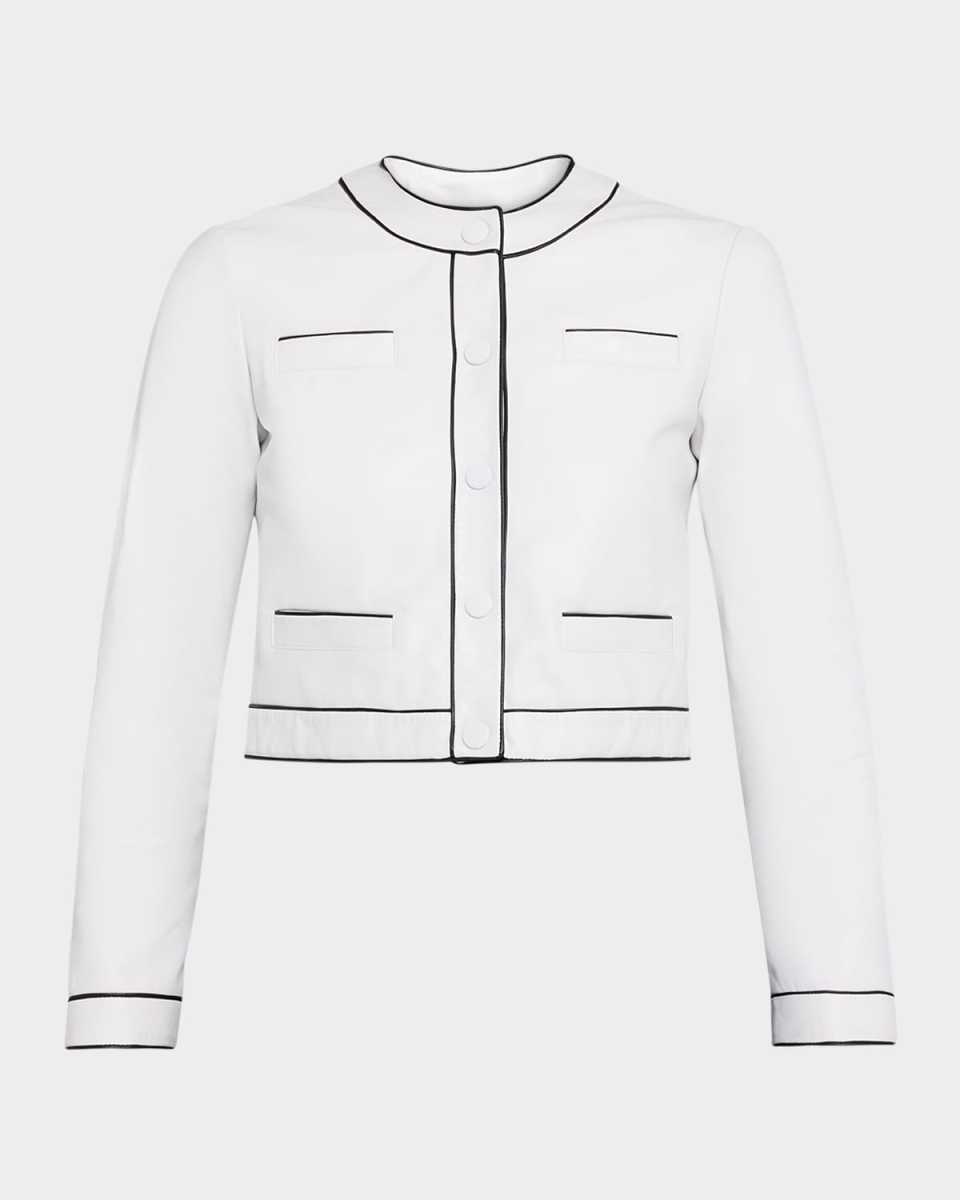 Cropped Contrast-Trim Leather Jacket